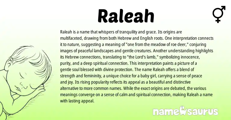 Infographic about Raleah name meaning, Raleah is a name from English, Hebrew origin(s).