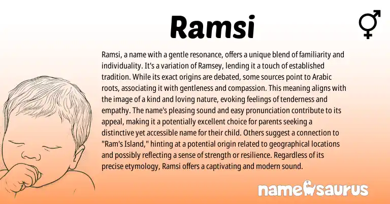 Infographic about Ramsi name meaning, Ramsi is a name from Indian, Arabic origin(s).