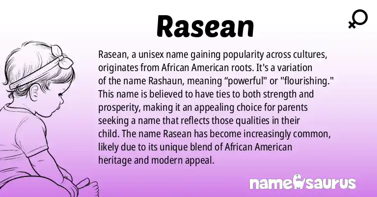 Infographic about Rasean name meaning, Rasean is a name from African American origin(s).