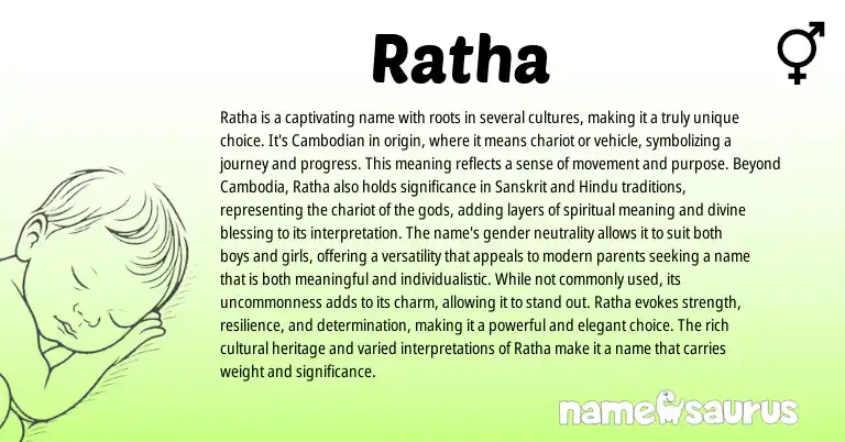 Infographic about Ratha name meaning, Ratha is a name from Khmer, Hindu, Cambodian, Sanskrit origin(s).