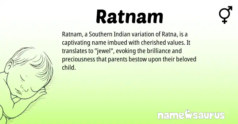 Infographic about Ratnam name meaning, Ratnam is a name from Southern Indian origin(s).