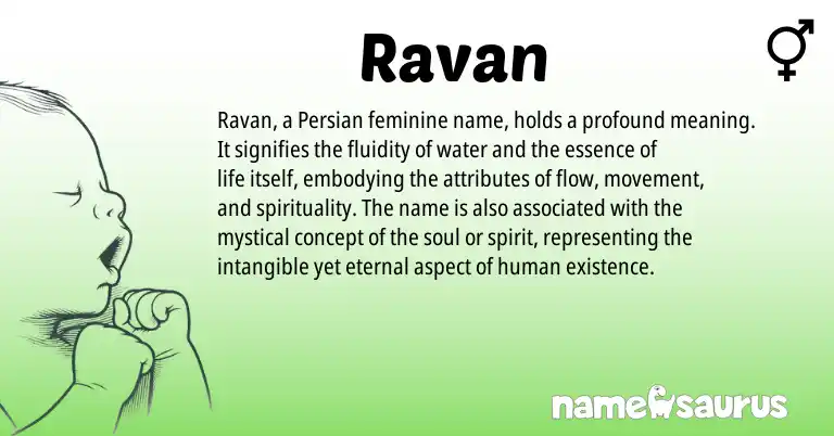 Infographic about Ravan name meaning, Ravan is a name from Persian origin(s).