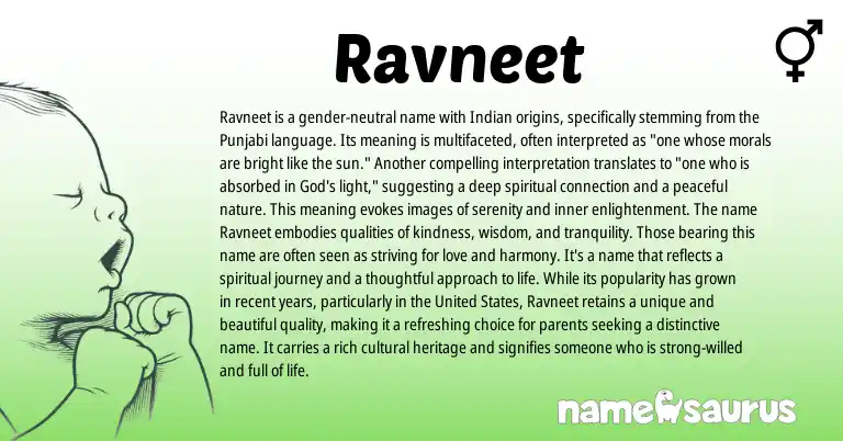 Infographic about Ravneet name meaning, Ravneet is a name from Sikh, Punjabi, Indian origin(s).