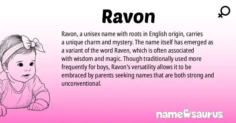 Infographic about Ravon name meaning, Ravon is a name from English origin(s).