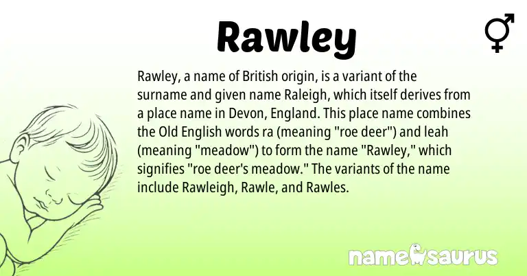 Infographic about Rawley name meaning, Rawley is a name from Old English, British, England origin(s).