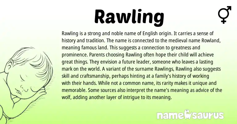 Infographic about Rawling name meaning, Rawling is a name from Anglo Saxon, English origin(s).
