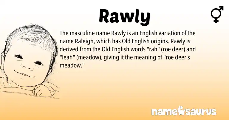Infographic about Rawly name meaning, Rawly is a name from Old English, English origin(s).