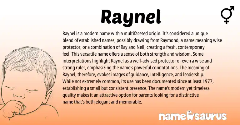 Infographic about Raynel name meaning, Raynel is a name from German, English origin(s).