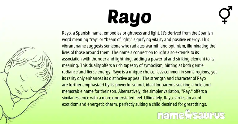 Infographic about Rayo name meaning, Rayo is a name from Spanish origin(s).