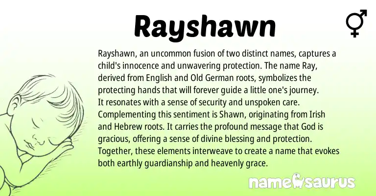 Infographic about Rayshawn name meaning, Rayshawn is a name from Old German, Hebrew, English, Irish origin(s).