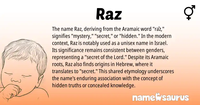 Infographic about Raz name meaning, Raz is a name from Aramaic, Hebrew origin(s).