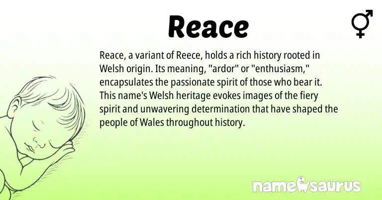 Infographic about Reace name meaning, Reace is a name from Welsh origin(s).
