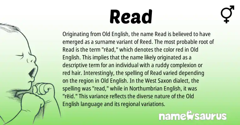 Infographic about Read name meaning, Read is a name from Old English, Saxon, English origin(s).