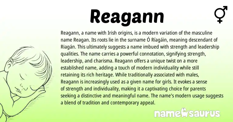 Infographic about Reagann name meaning, Reagann is a name from Irish origin(s).