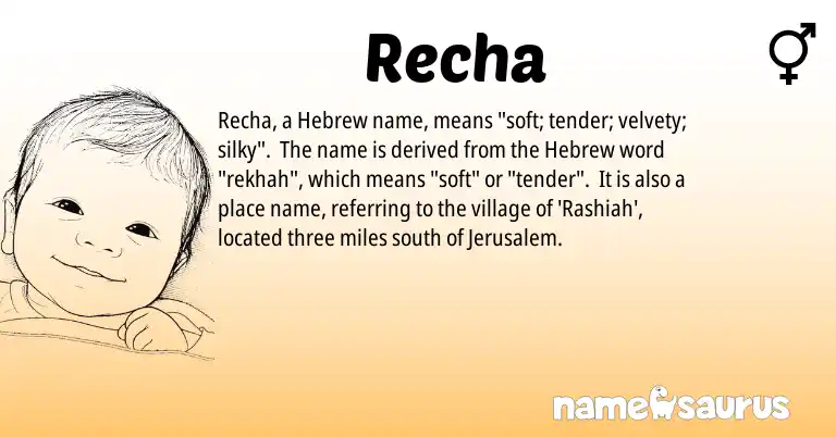 Infographic about Recha name meaning, Recha is a name from Hebrew origin(s).