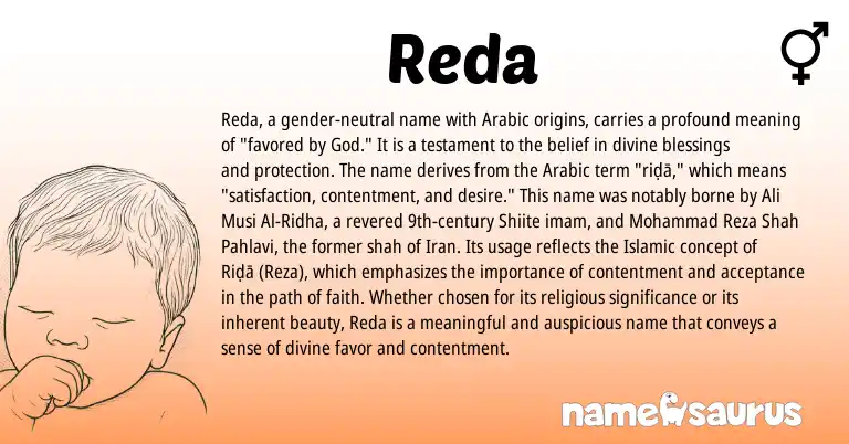 Infographic about Reda name meaning, Reda is a name from Iran, Arabic origin(s).