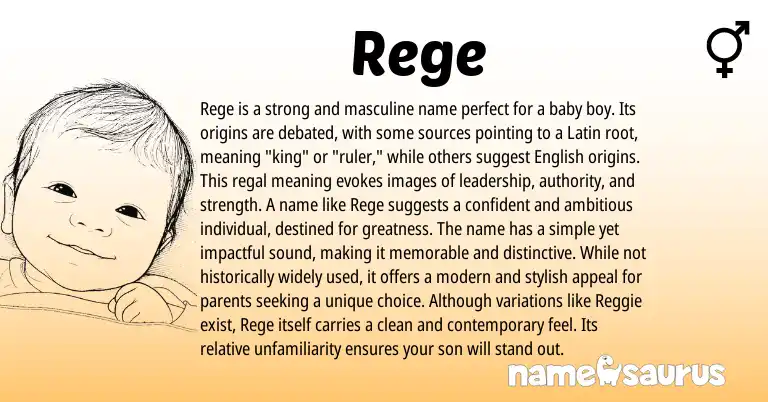 Infographic about Rege name meaning, Rege is a name from Latin, Indian origin(s).