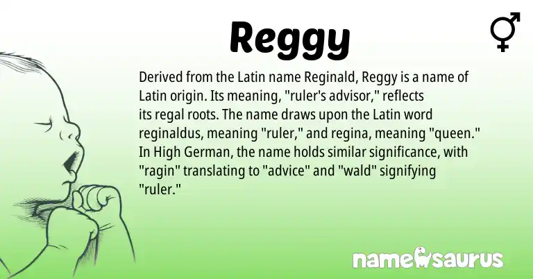 Infographic about Reggy name meaning, Reggy is a name from German, Latin origin(s).