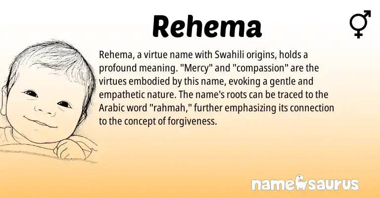 Infographic about Rehema name meaning, Rehema is a name from Swahili, Arabic origin(s).
