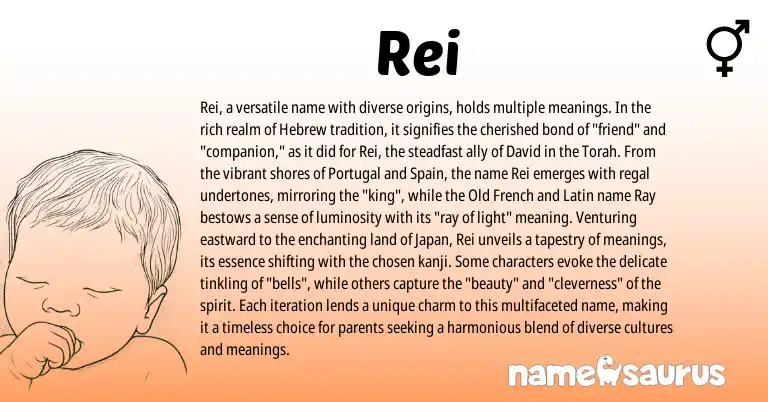 Infographic about Rei name meaning, Rei is a name from Portugal, Old French, Spain, Torah, Latin, Hebrew origin(s).