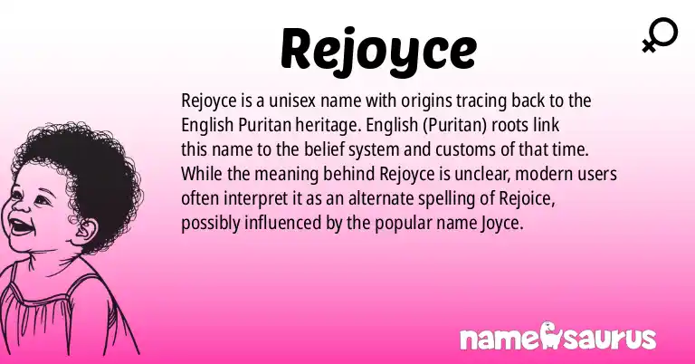 Infographic about Rejoyce name meaning, Rejoyce is a name from English (Puritan) origin(s).