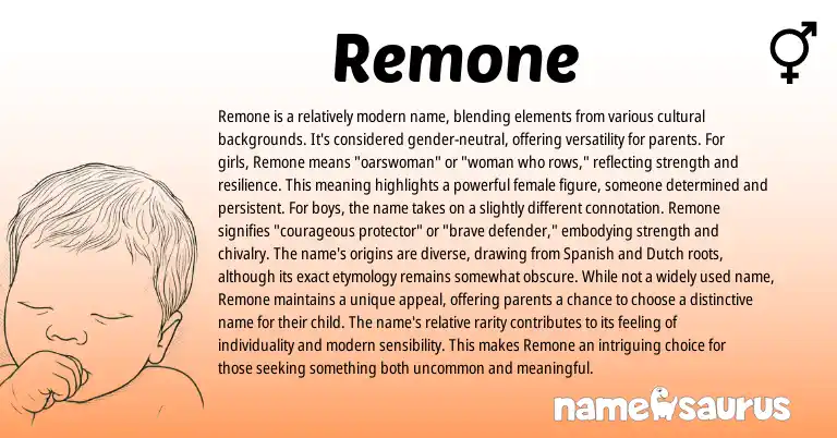 Infographic about Remone name meaning, Remone is a name from English origin(s).