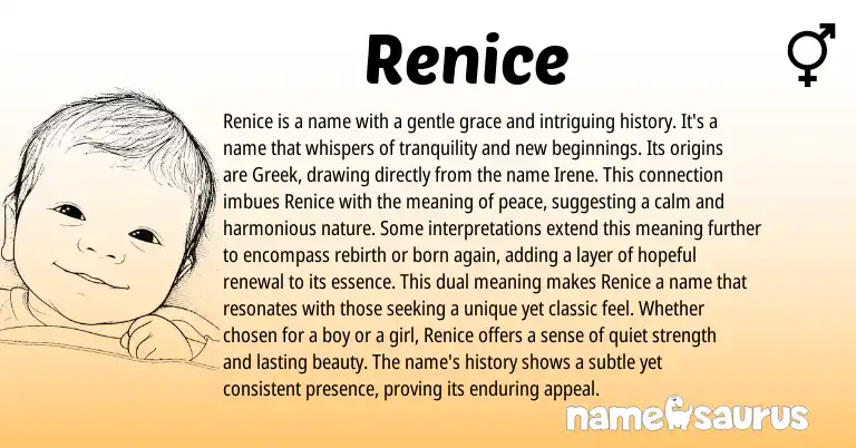 Infographic about Renice name meaning, Renice is a name from Greek origin(s).