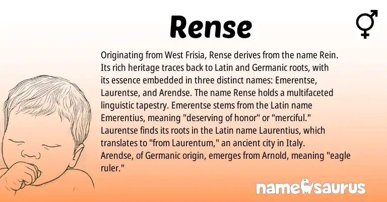 Infographic about Rense name meaning, Rense is a name from Germanic, Latin origin(s).