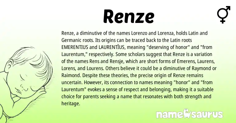 Infographic about Renze name meaning, Renze is a name from Germanic, Latin origin(s).