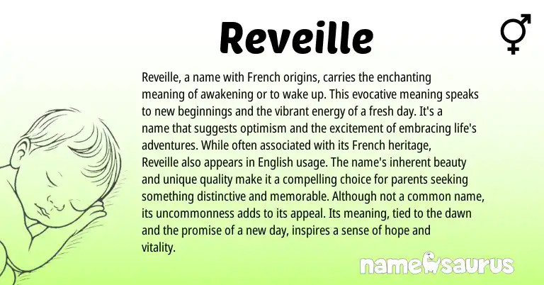 Infographic about Reveille name meaning, Reveille is a name from French origin(s).