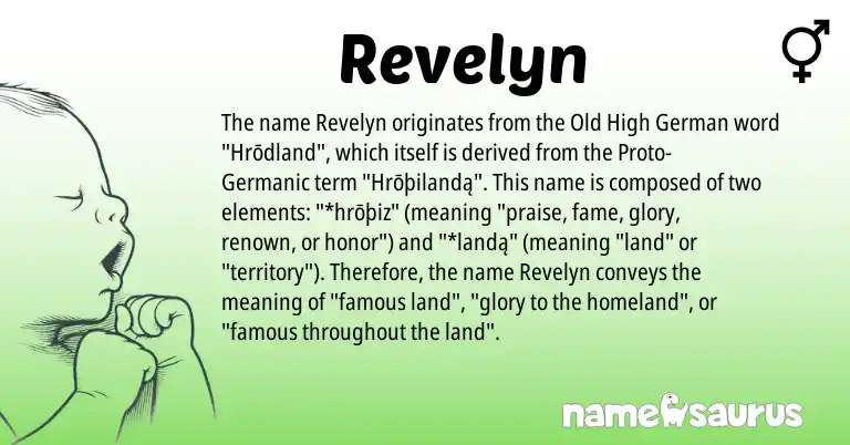 Infographic about Revelyn name meaning, Revelyn is a name from Old High German, Germanic origin(s).
