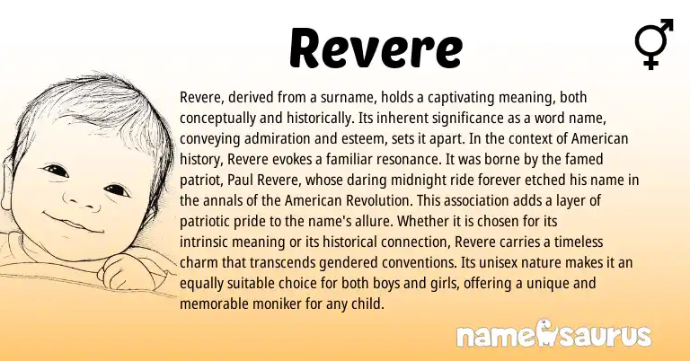 Infographic about Revere name meaning, Revere is a name from American origin(s).