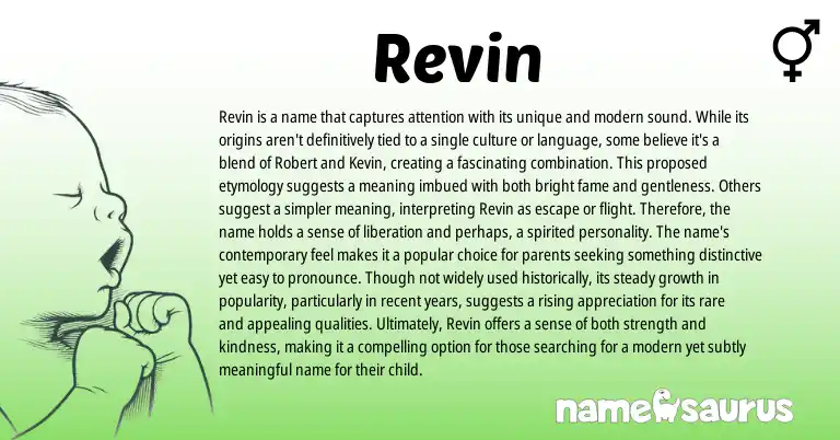 Infographic about Revin name meaning, Revin is a name from Kurdish, English, Celtic origin(s).