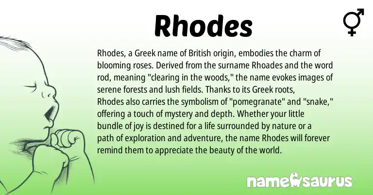 Infographic about Rhodes name meaning, Rhodes is a name from British, Greek origin(s).