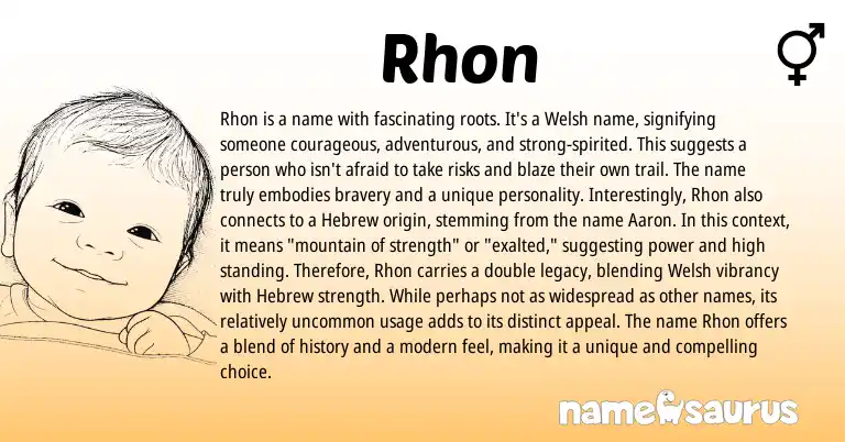 Infographic about Rhon name meaning, Rhon is a name from Welsh origin(s).