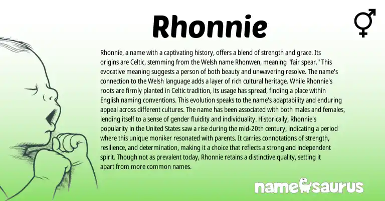 Infographic about Rhonnie name meaning, Rhonnie is a name from Welsh, Celtic origin(s).