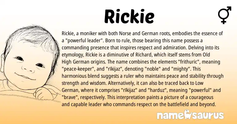 Infographic about Rickie name meaning, Rickie is a name from Old High German, German, Low German, Norse origin(s).