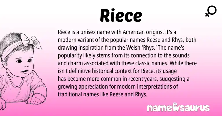 Infographic about Riece name meaning, Riece is a name from American origin(s).
