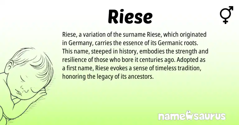 Infographic about Riese name meaning, Riese is a name from Germanic origin(s).