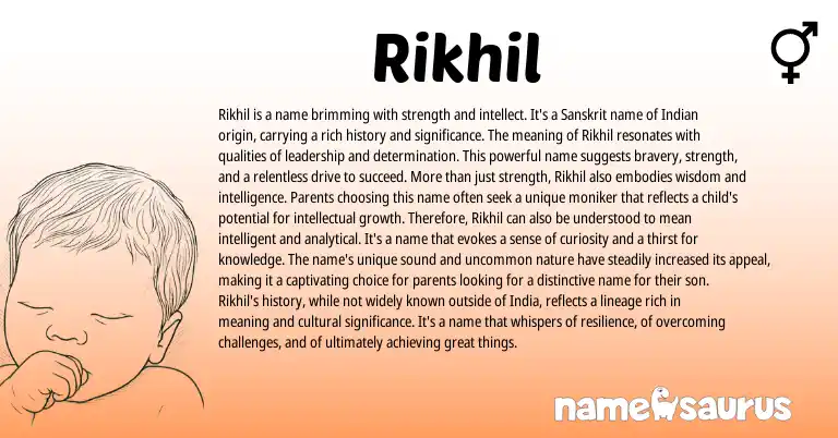 Infographic about Rikhil name meaning, Rikhil is a name from Indian origin(s).