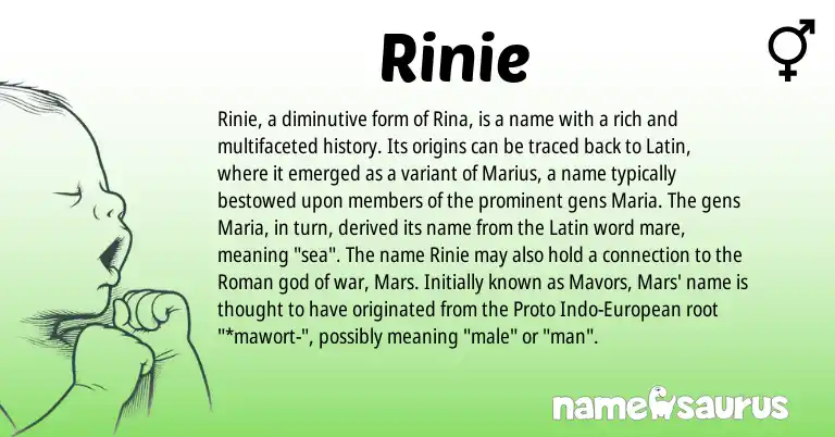 Infographic about Rinie name meaning, Rinie is a name from Roman, Latin, European origin(s).
