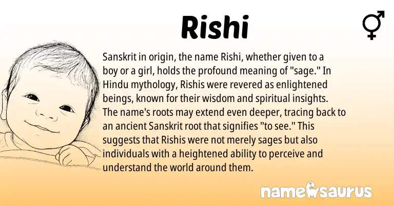 Infographic about Rishi name meaning, Rishi is a name from Sanskrit, Hindu origin(s).