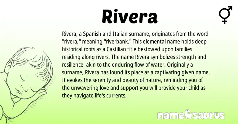 Infographic about Rivera name meaning, Rivera is a name from Spanish, Italian origin(s).