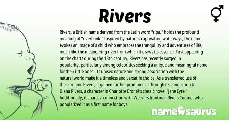 Infographic about Rivers name meaning, Rivers is a name from British, Latin origin(s).