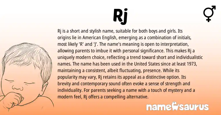 Infographic about Rj name meaning, Rj is a name from American origin(s).