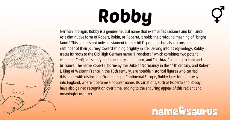 Infographic about Robby name meaning, Robby is a name from Old High German, German, England origin(s).
