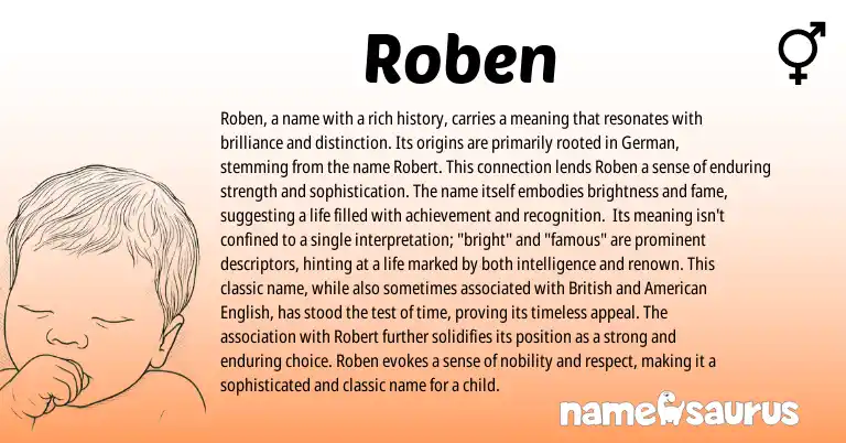Infographic about Roben name meaning, Roben is a name from Arabic, Germanic origin(s).