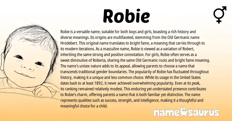 Infographic about Robie name meaning, Robie is a name from Germanic, English origin(s).