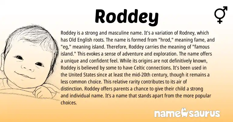 Infographic about Roddey name meaning, Roddey is a name from English origin(s).