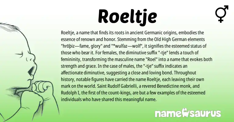 Infographic about Roeltje name meaning, Roeltje is a name from Old High German, Germanic origin(s).